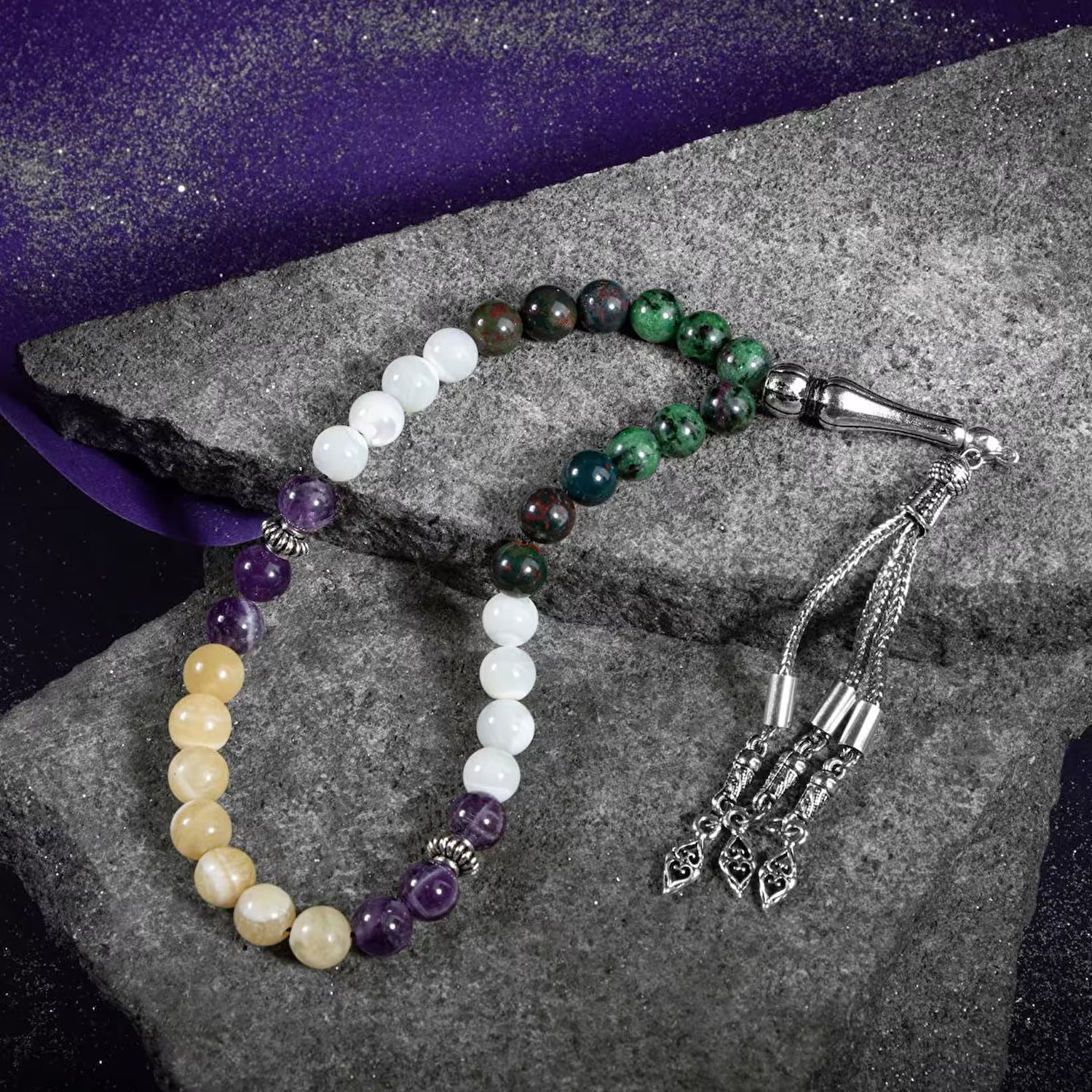 Yengeç Burcu Tesbih Ametist, Anyolit, Aragonit, Kan Taşı, Sedef