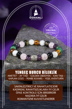 Yengeç Burcu Bileklik Ametist, Ay Taşı, Golden Obsidyen, Kan Taşı, Kaplan Gözü, Pembe Kuvars, Yeşil Aventurin