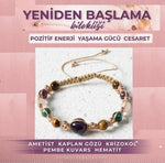 Yeniden Başlama Bilekliği - Ametist-Kaplan Gözü-Pembe Kuvars-Krizokol Doğal Taş Bileklik