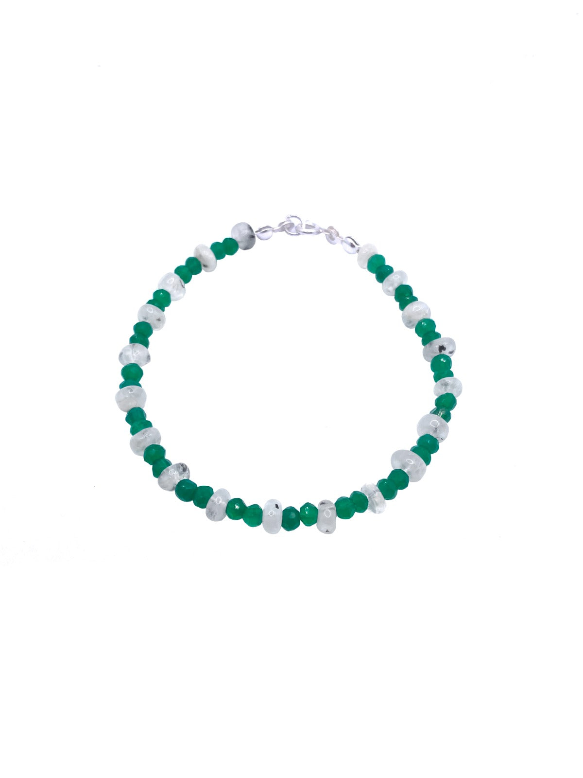 Yeşil Akik - Ay Taşı 4mm Doğal Taş Bileklik Gümüş Kapama