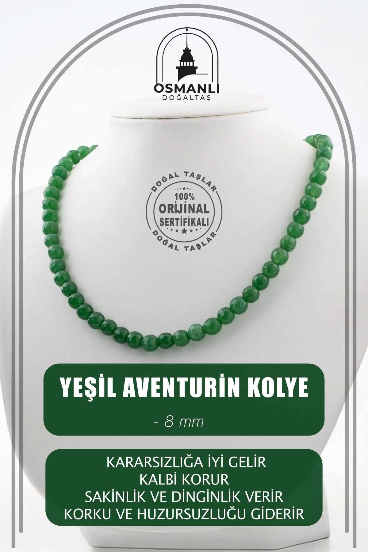 Yeşil Aventurin 8 mm Dizi Doğal Taş Kolye