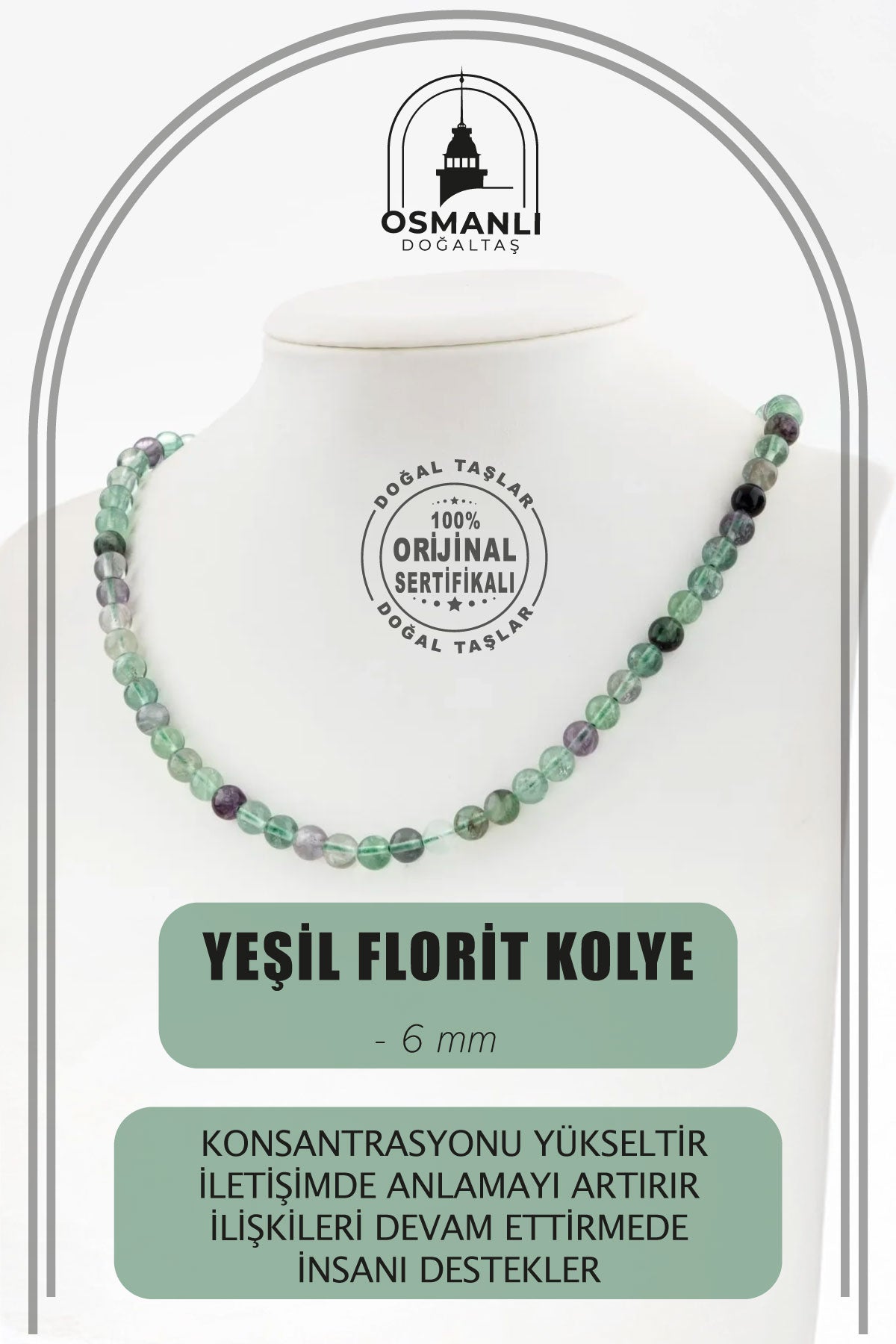 Yeşil Florit 6 mm Dizi Doğal Taş Kolye