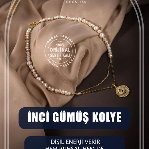 İnci Doğal Taş Gümüş Kolye