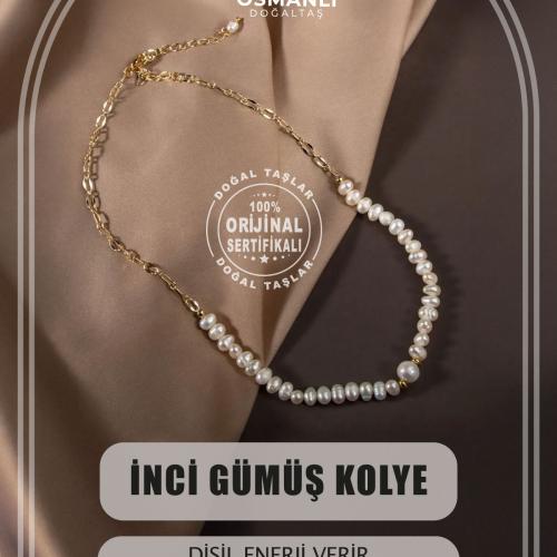 İnci Doğal Taş Gümüş Kolye