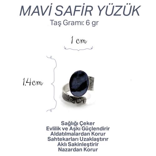 Sertifikalı Hakiki Orijinal Mavi Safir Yüzük Doğal Taş 925 Ayar Gümüş Yüzük Her Parmağa Ayarlanabilir